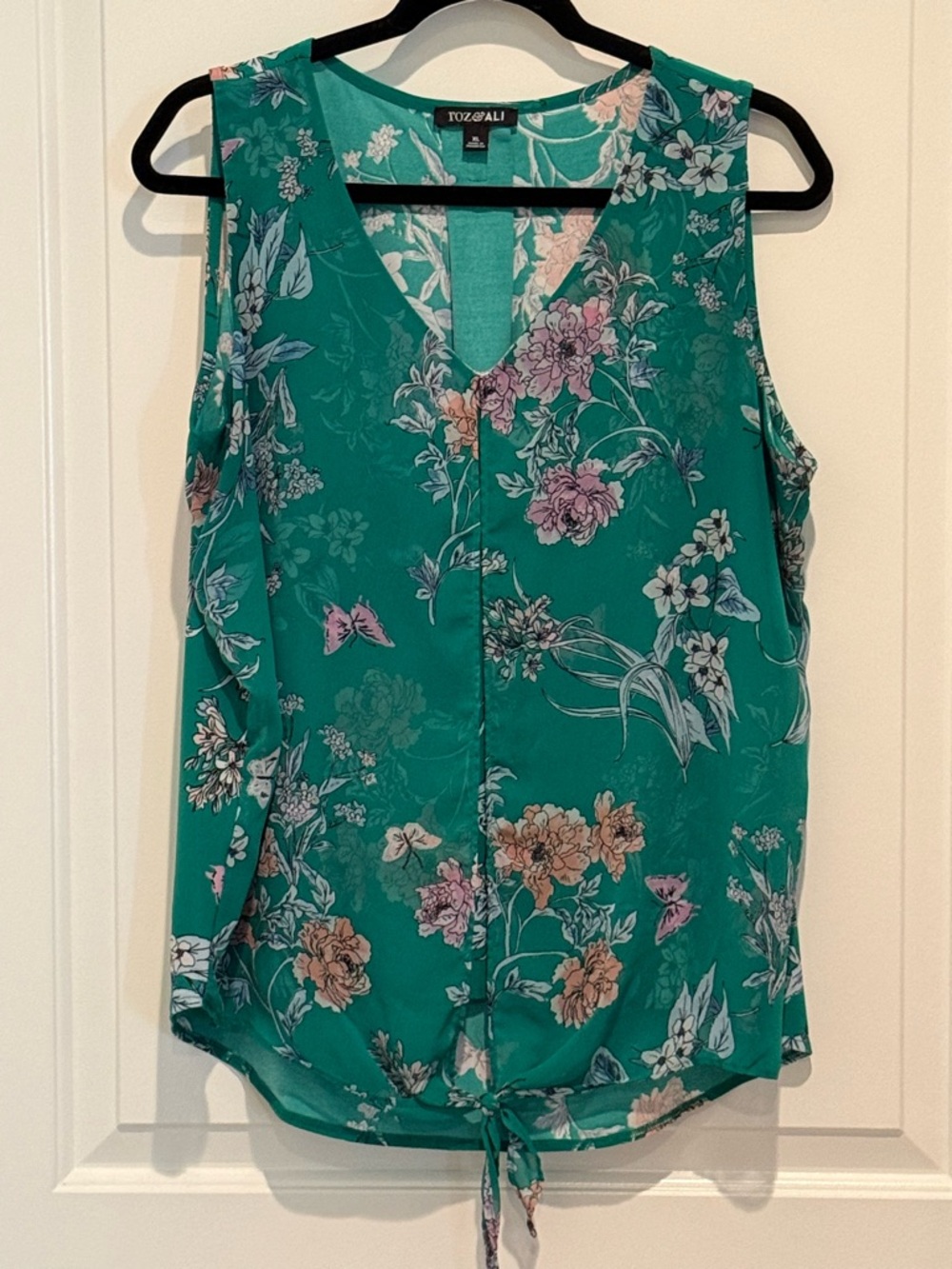 Roz & Ali Teal Floral V-Neck Tie-Hem Camisole